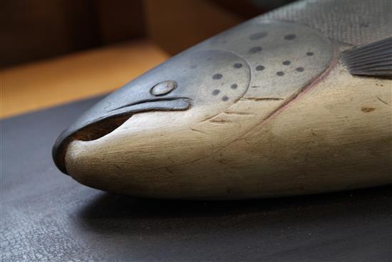 A large carved and painted blockwood angling trophy, overall 50in.
